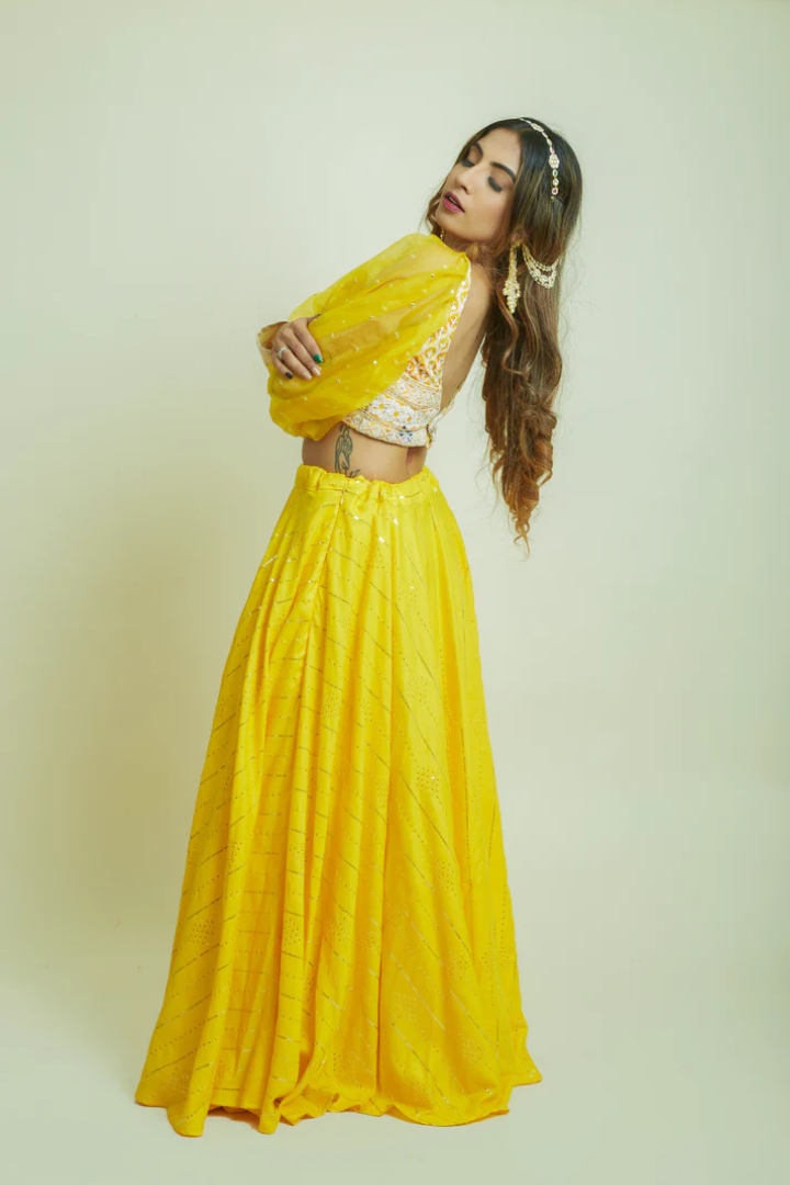 Lemon Yellow Crop Top and Skirt Set