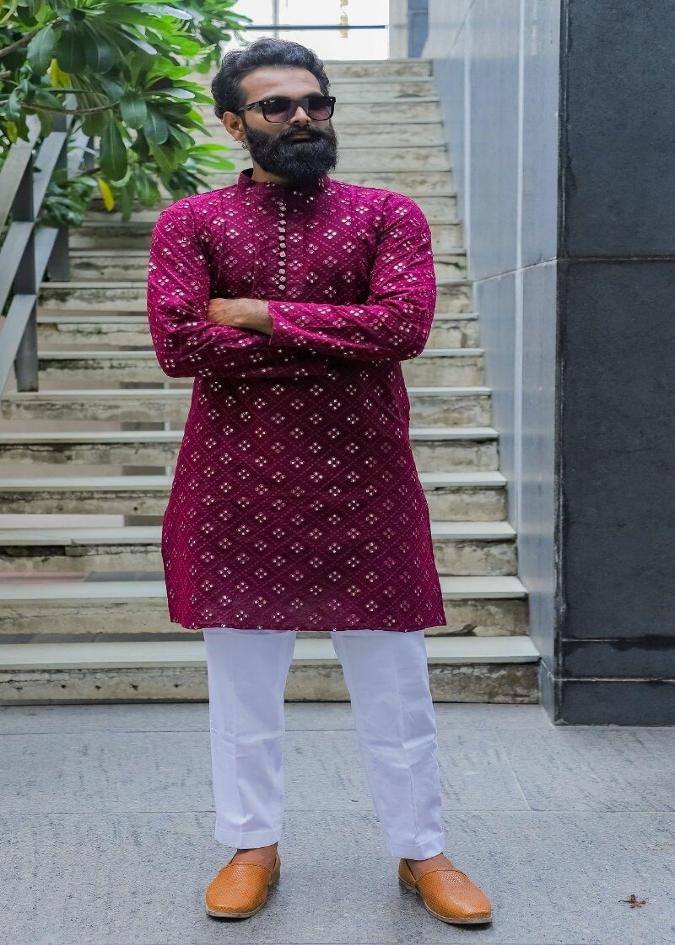 Wine Georgette Silk Kurta - Kzari - The Design Studio