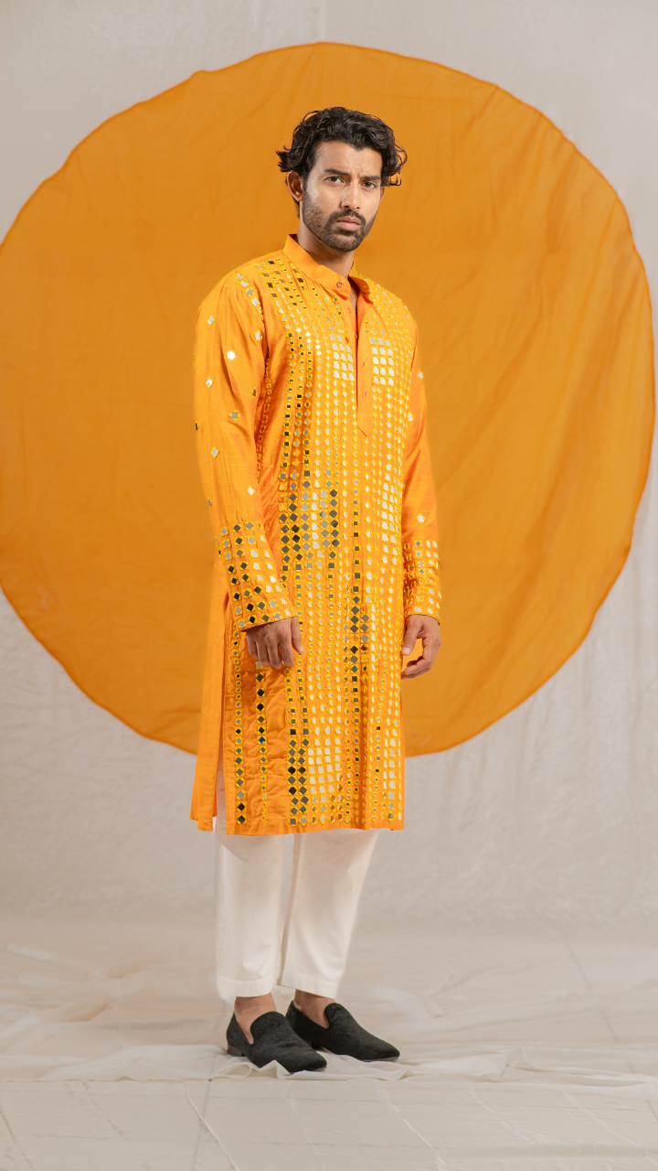 Luxe Granola Glass Mirror Raw Silk Kurta