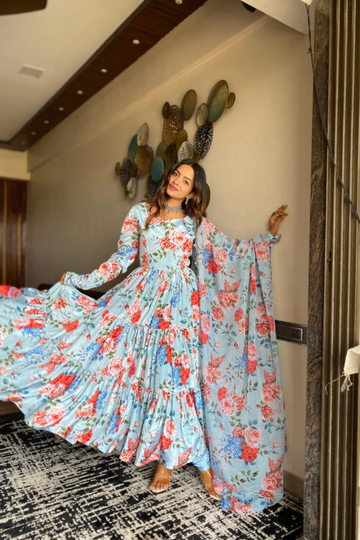 Designer Printed Ruffle Anarkali