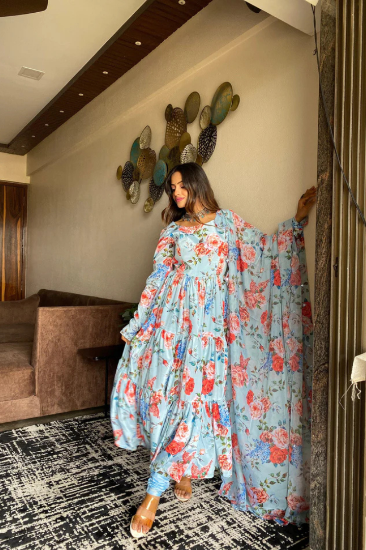Designer Printed Ruffle Anarkali