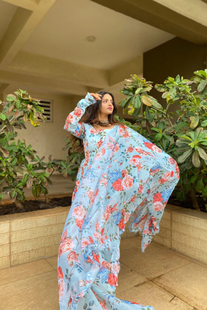 Designer Printed Ruffle Anarkali