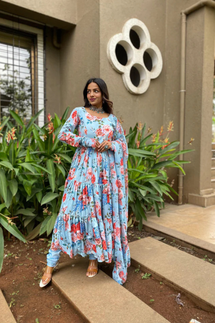 Designer Printed Ruffle Anarkali