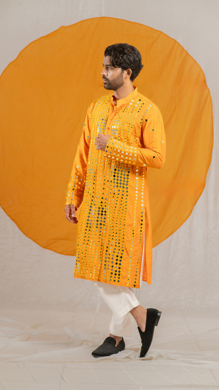 Luxe Granola Glass Mirror Raw Silk Kurta