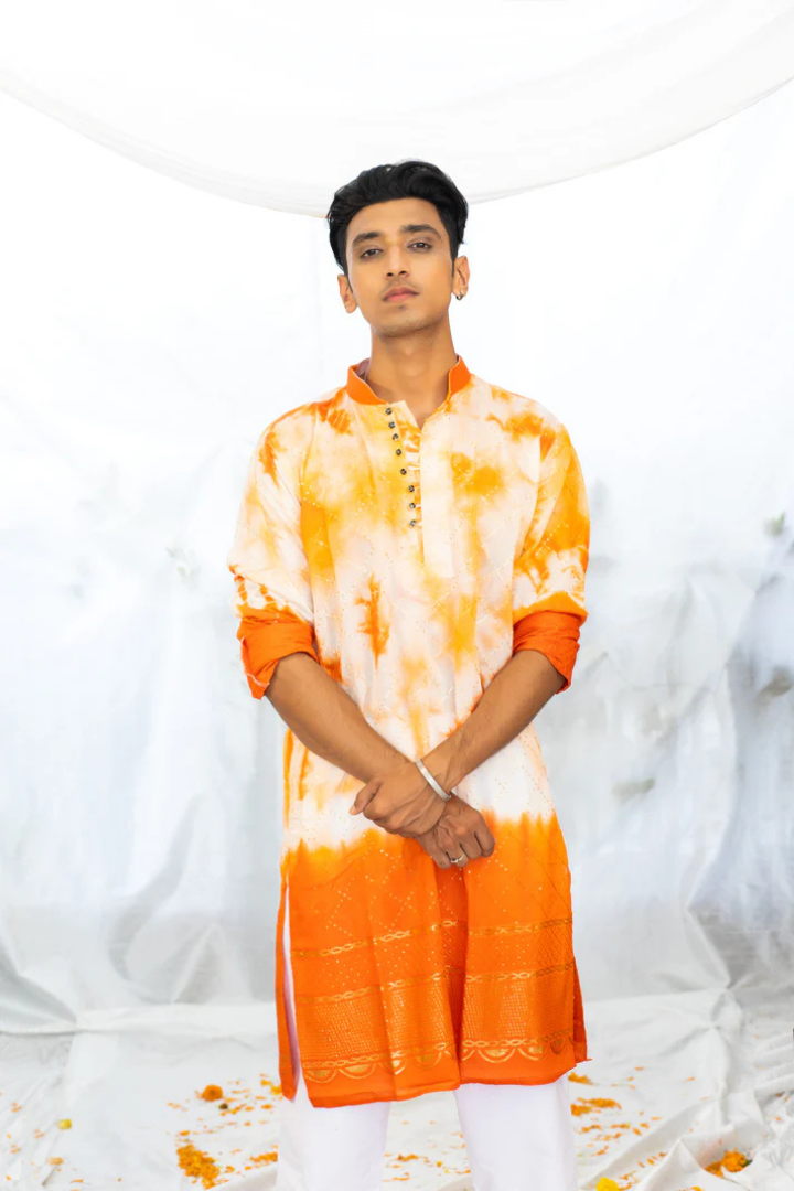 Stylish Orange Batik Kurta