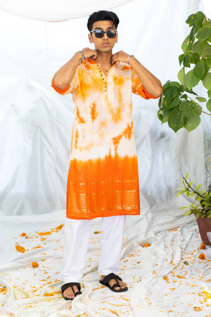 Stylish Orange Batik Kurta