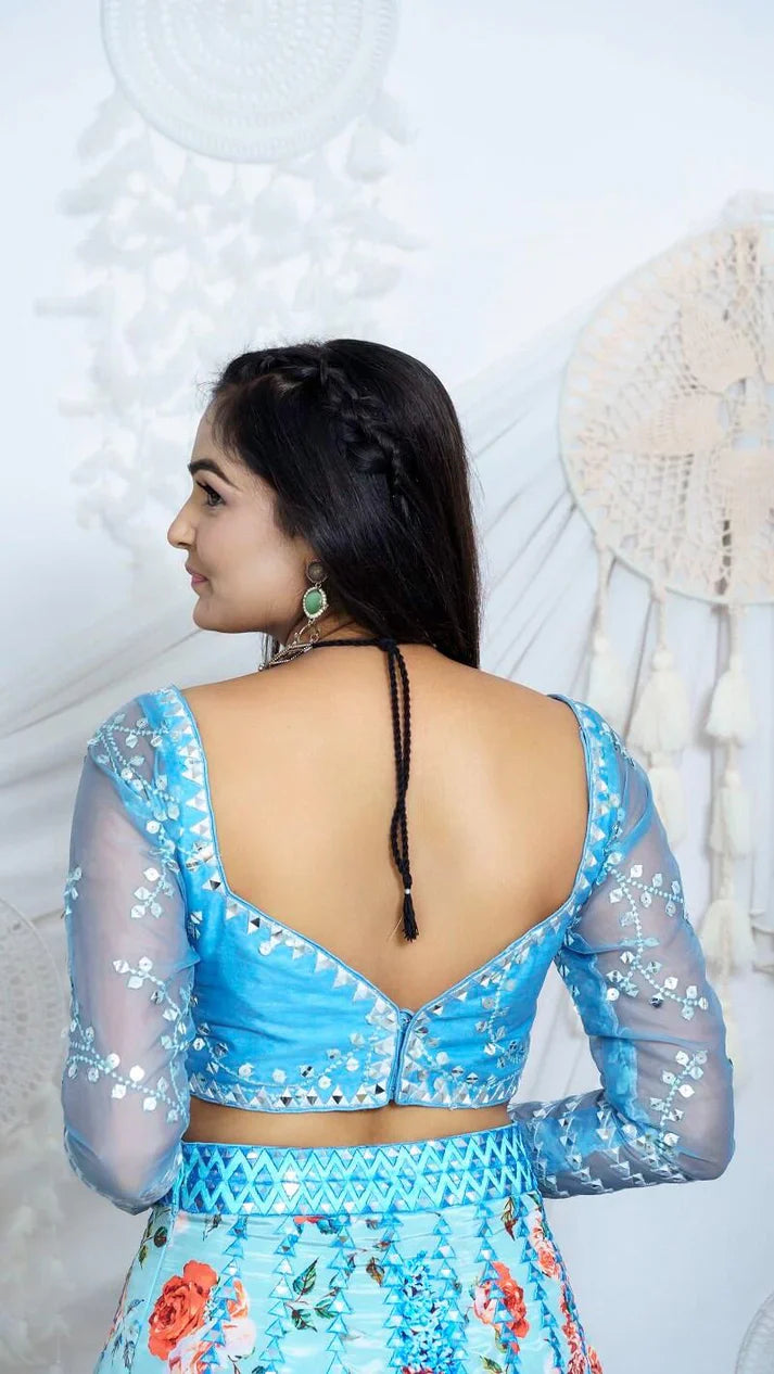 Blue Floral Lehenga Choli And Dupatta