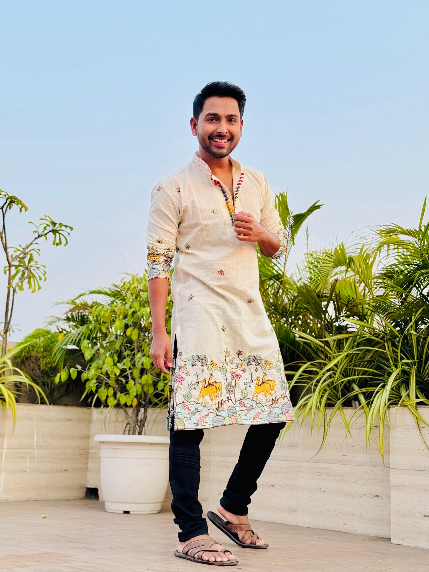 Safed Mal Mal forest Camel Kurta