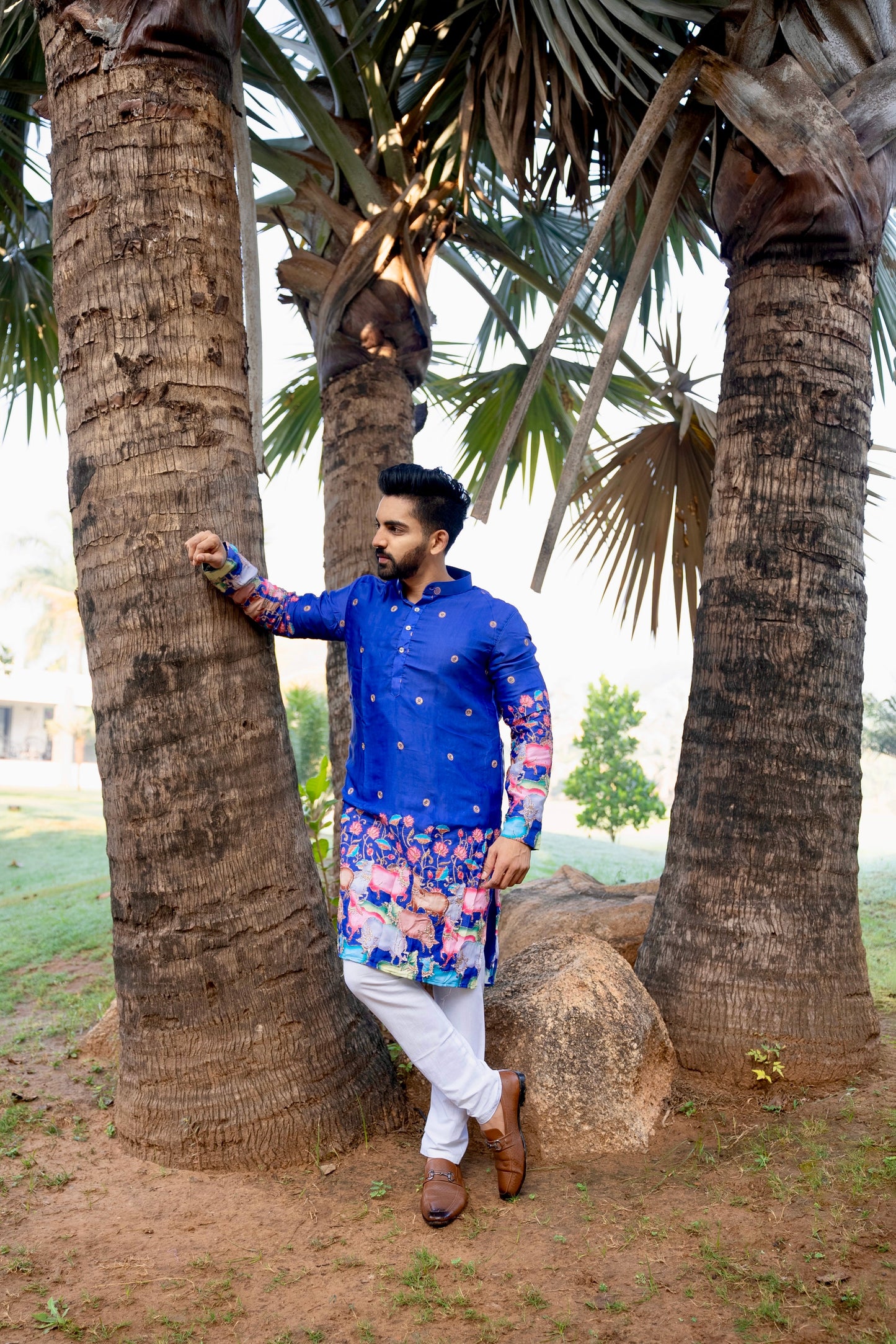 Purple Cattle Embroidered Kurta