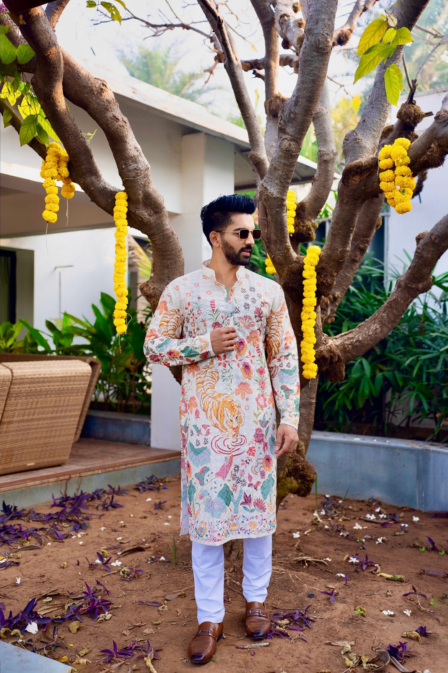 Ivory Mens Nicobar Printed Kurta