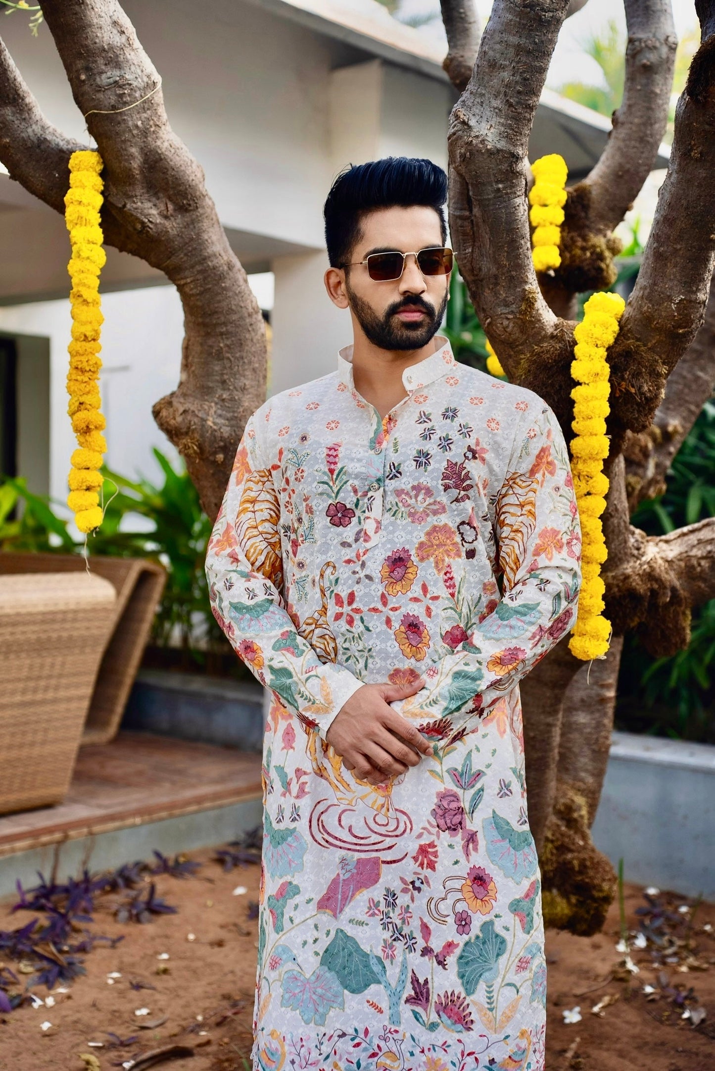 Ivory Mens Nicobar Printed Kurta
