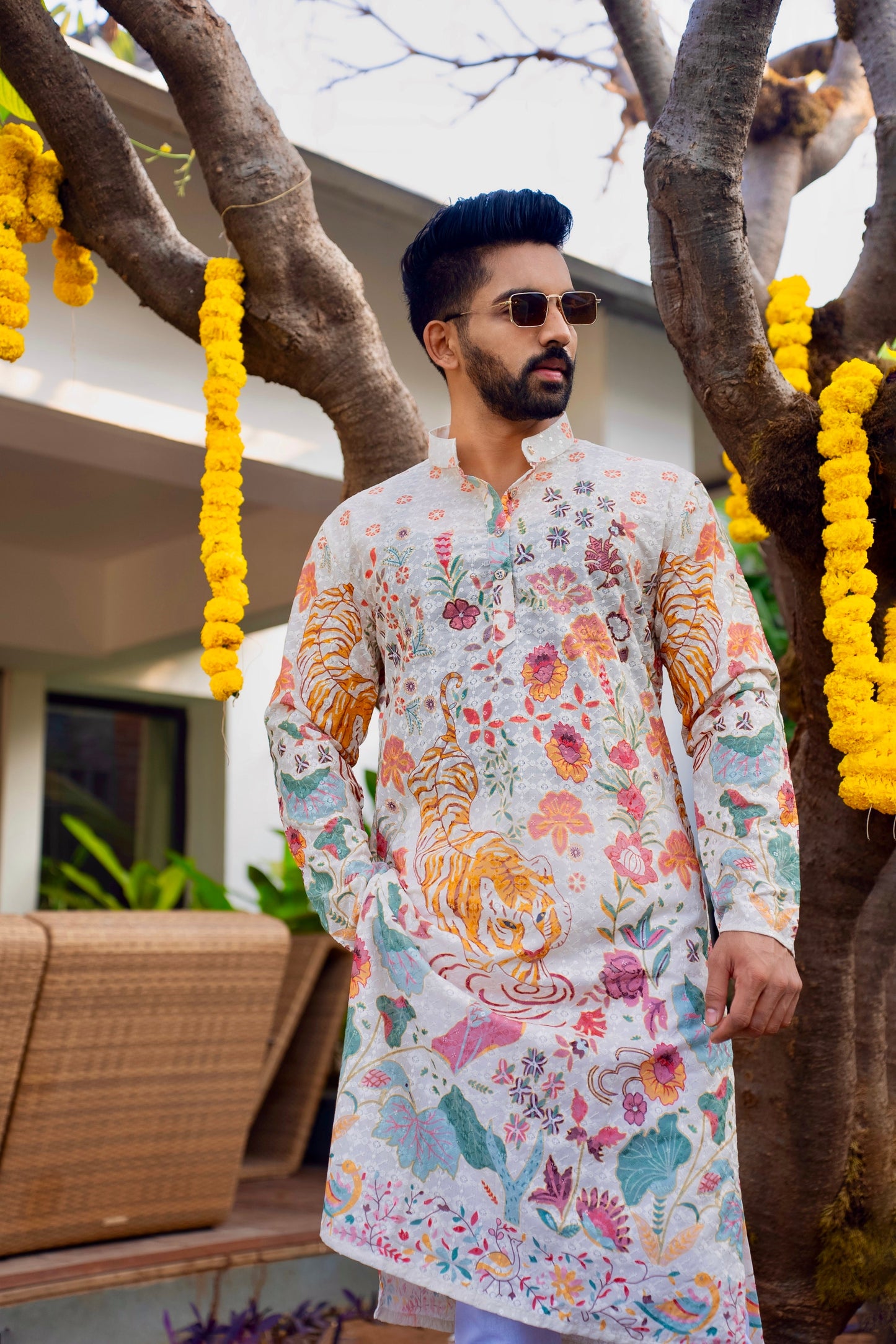 Ivory Mens Nicobar Printed Kurta