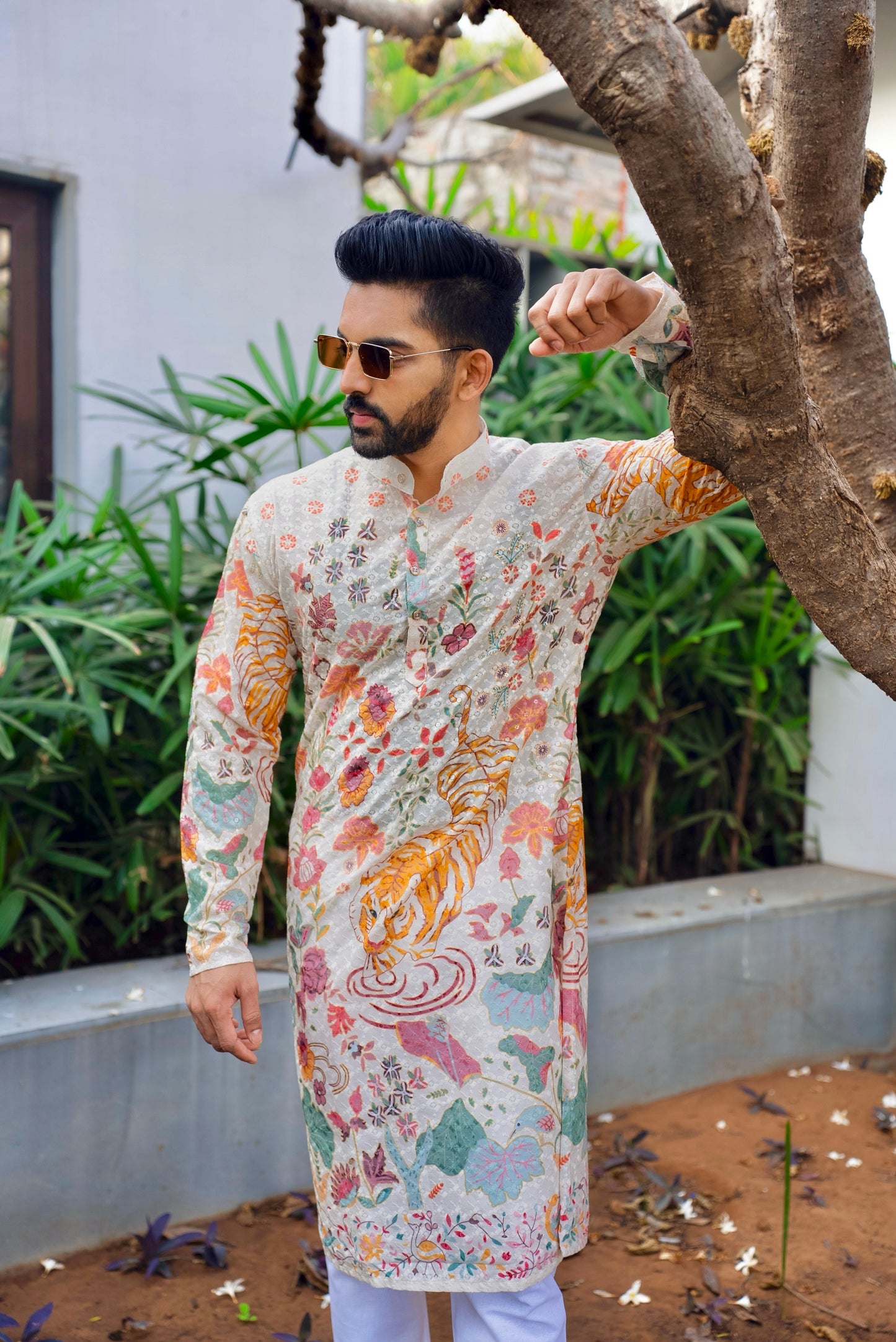 Ivory Mens Nicobar Printed Kurta