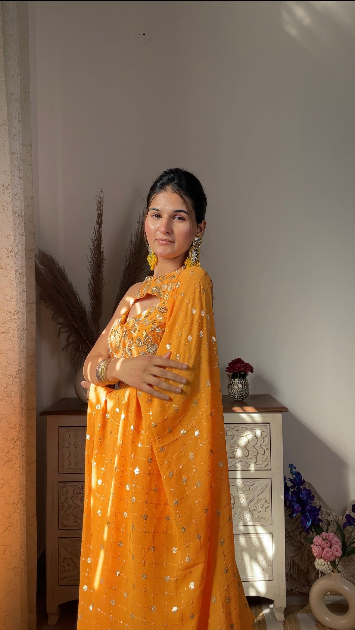 Bright Yellow Embellished Georgette Lehenga