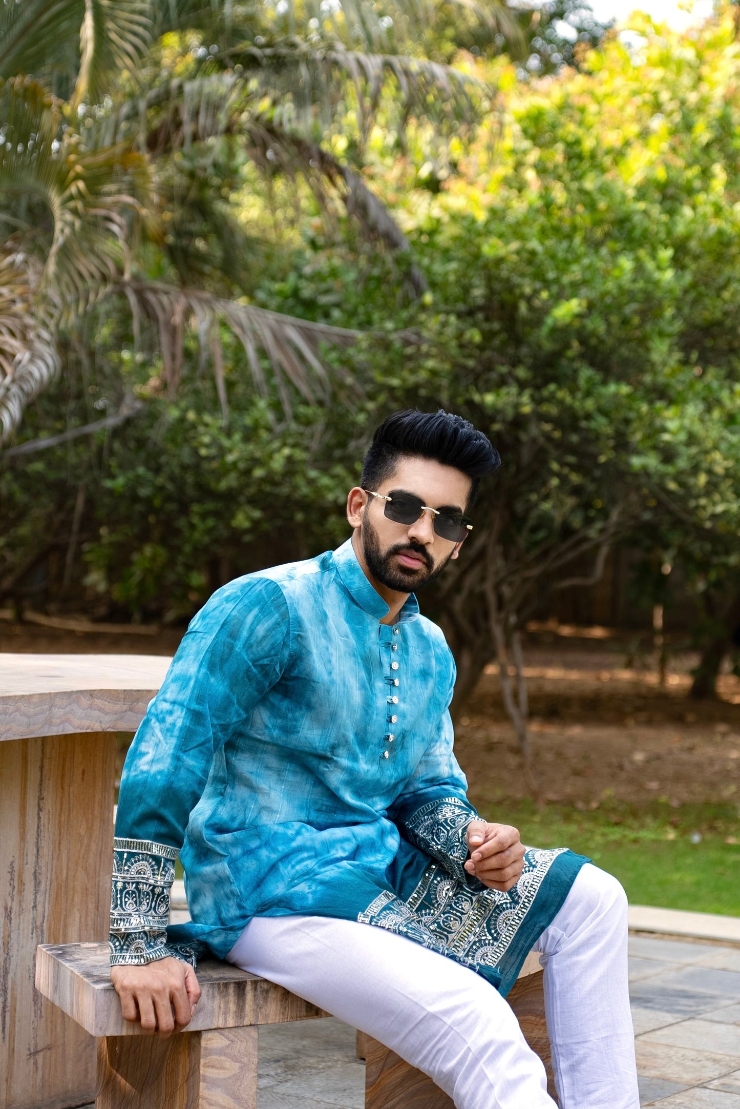 Process Blue Batic Gold Embriodery Kurta