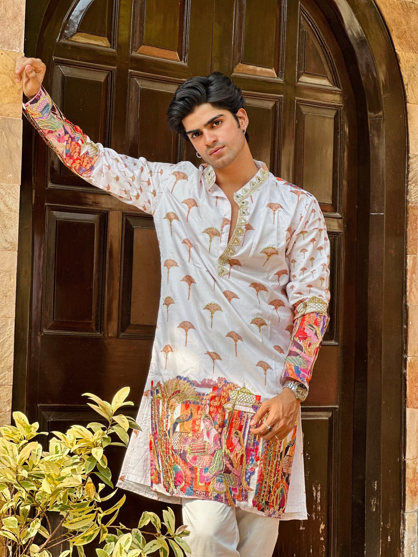 White Kurta with Beautiful Rainbow Embroidery