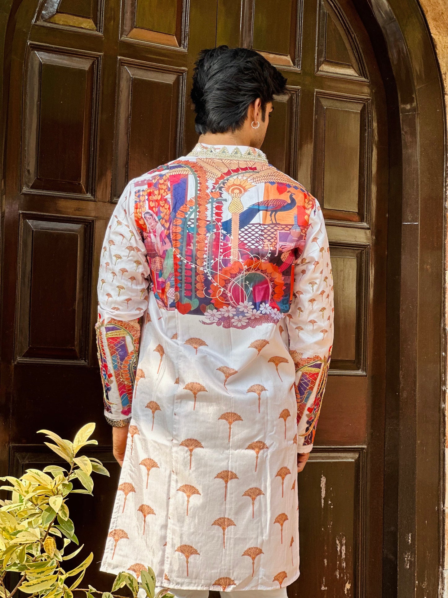 White Kurta with Beautiful Rainbow Embroidery