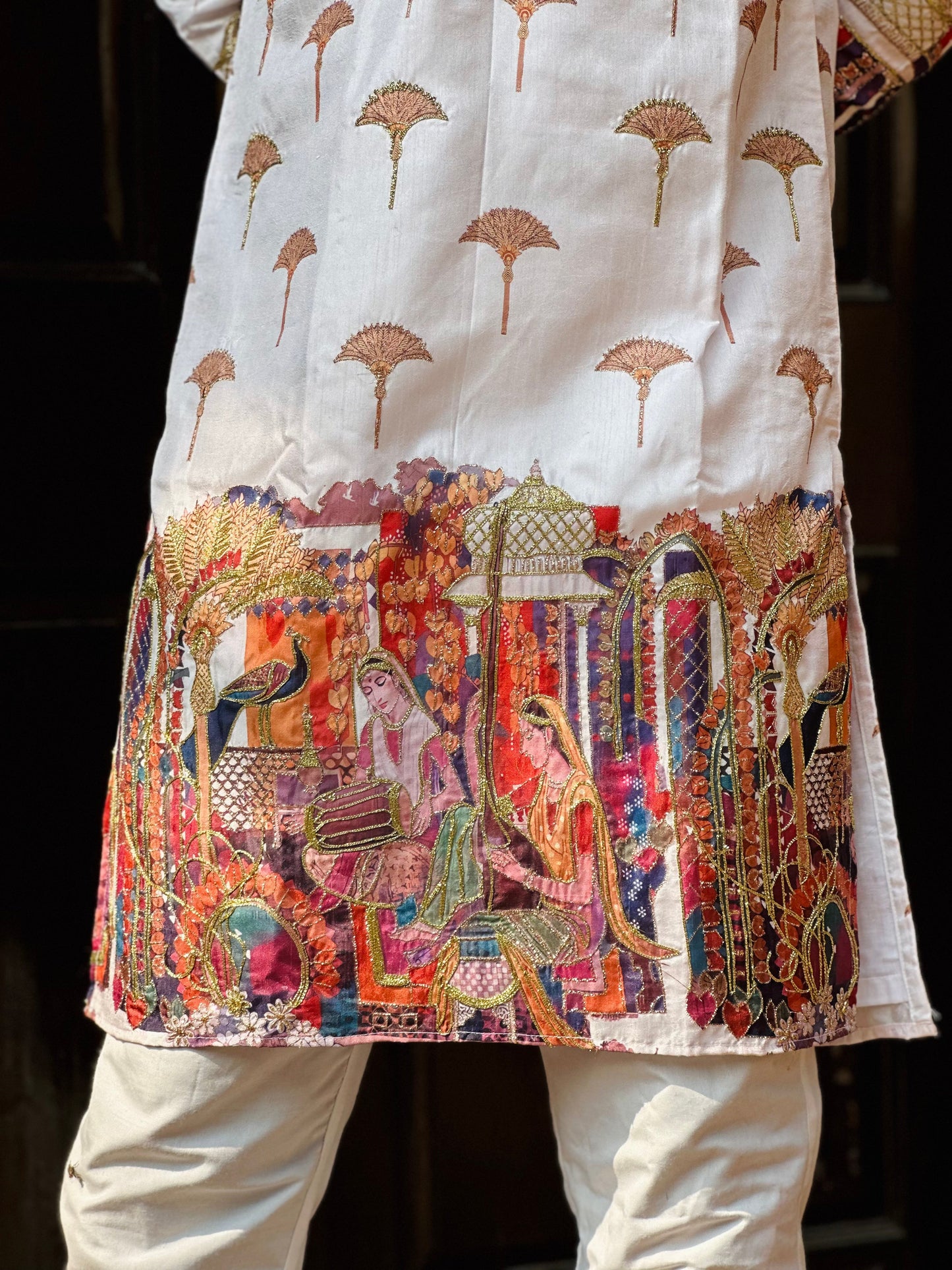 White Kurta with Beautiful Rainbow Embroidery
