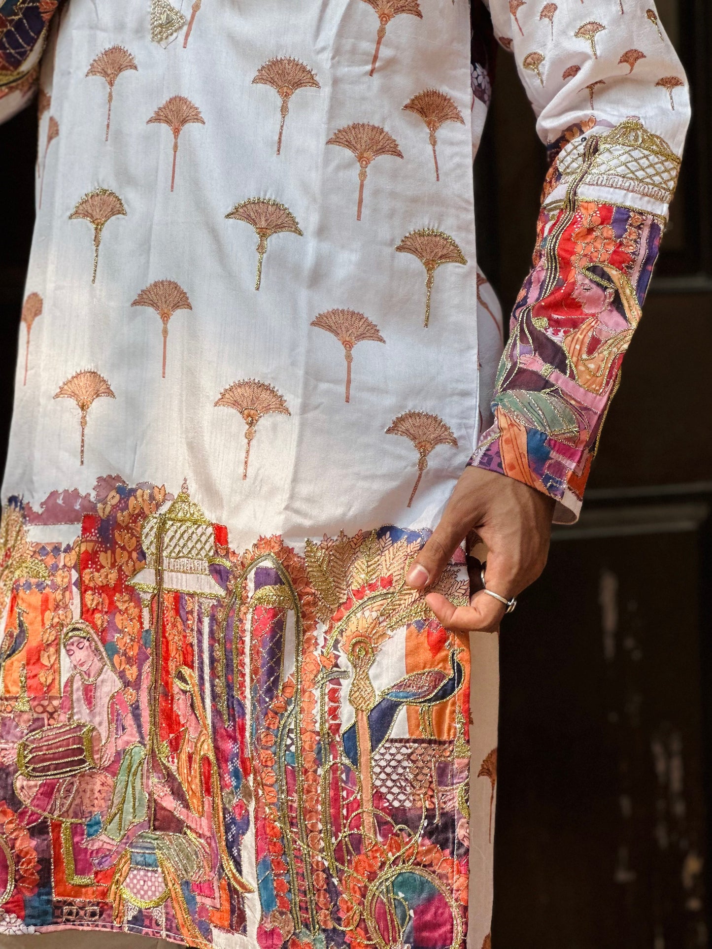 White Kurta with Beautiful Rainbow Embroidery
