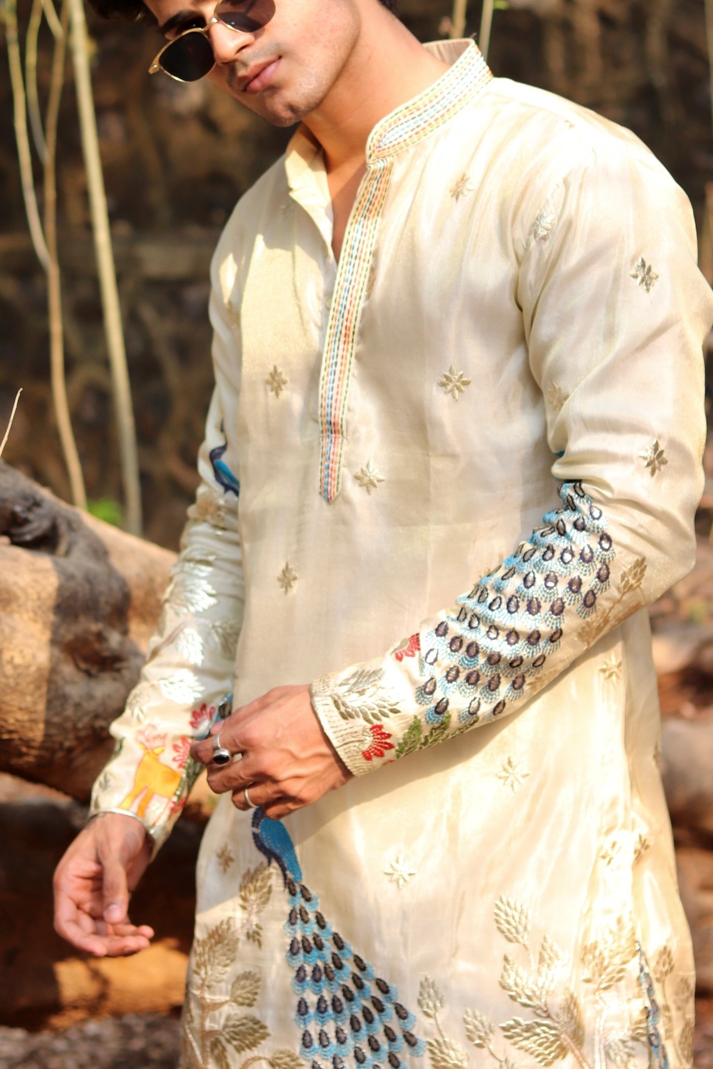 White Peacock Tissue Silk Kurta