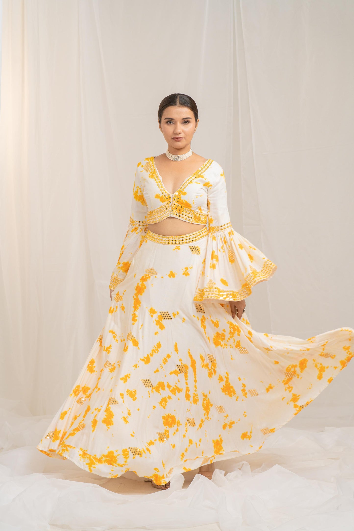 Whimsical Ruffle Crop Top and Lehenga Set