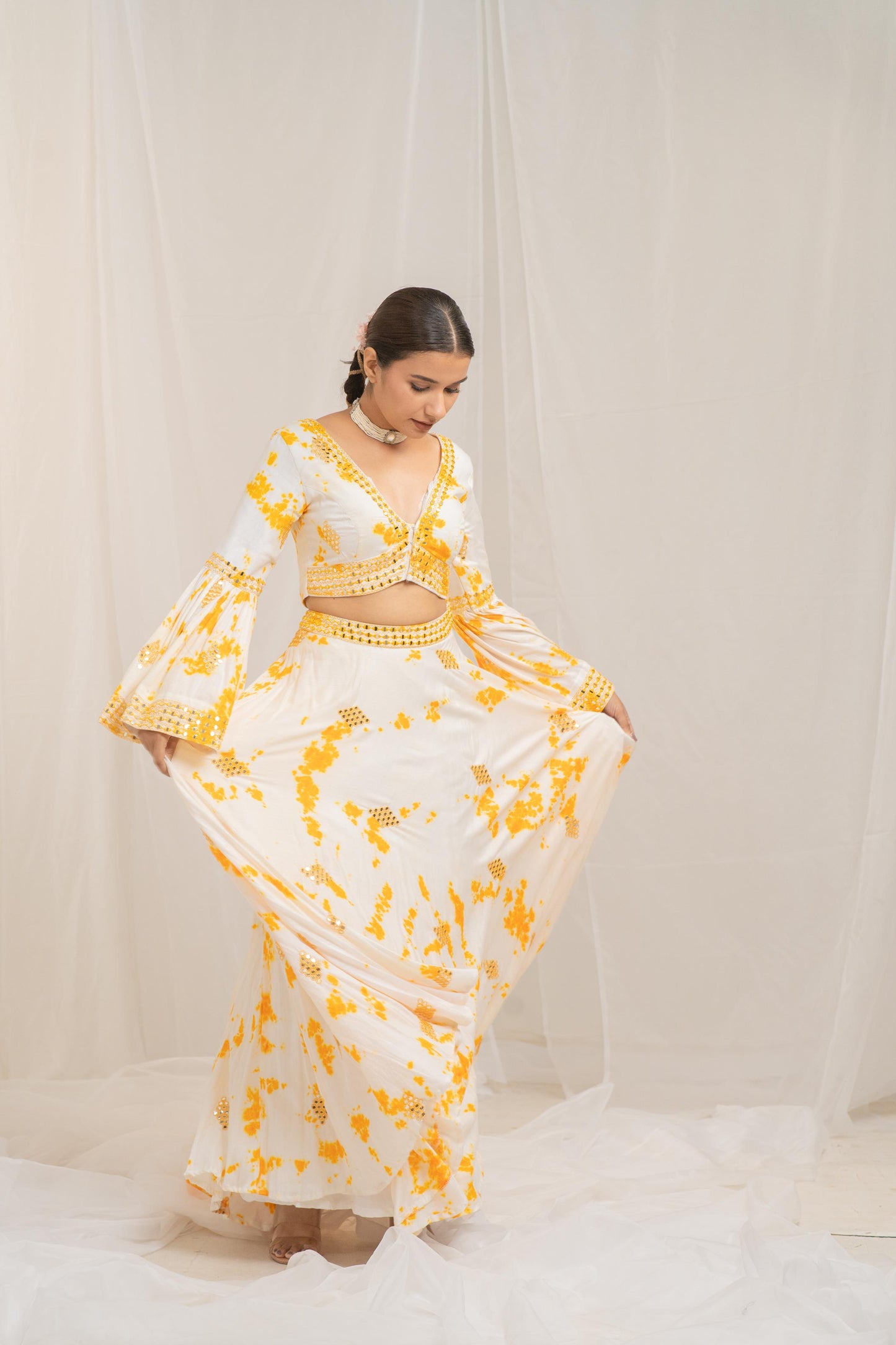 Whimsical Ruffle Crop Top and Lehenga Set