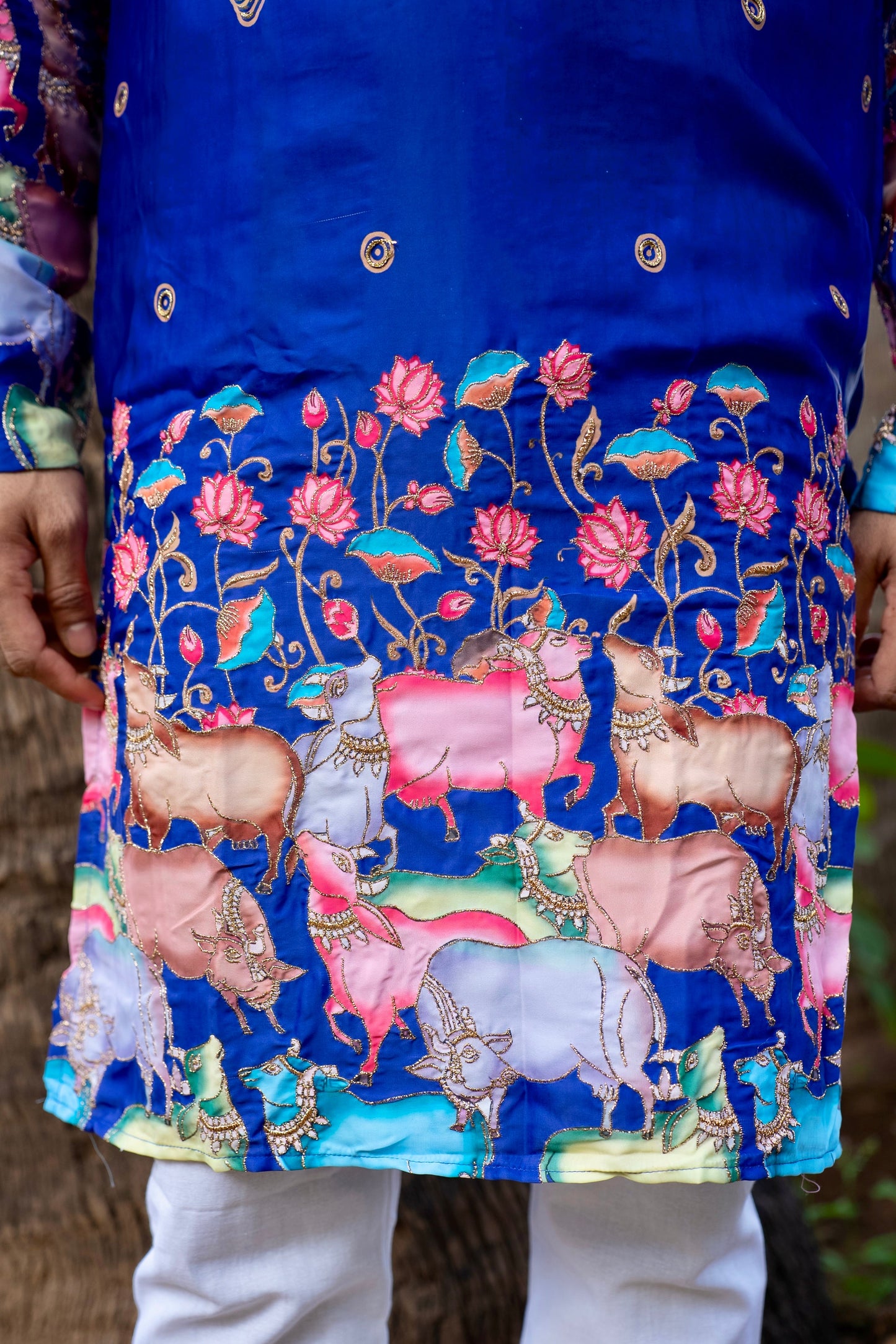 Purple Cattle Embroidered Kurta