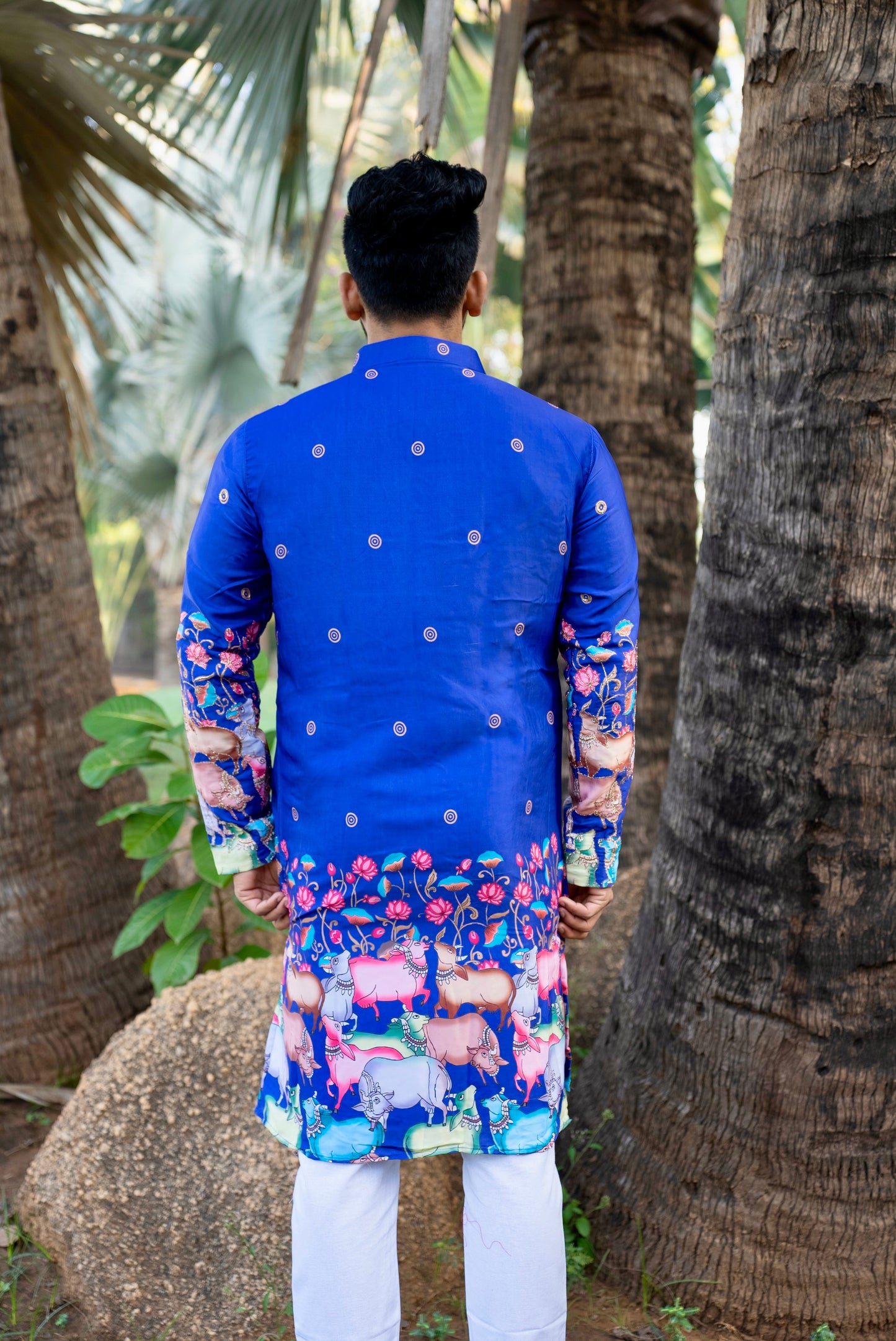 Purple Cattle Embroidered Kurta