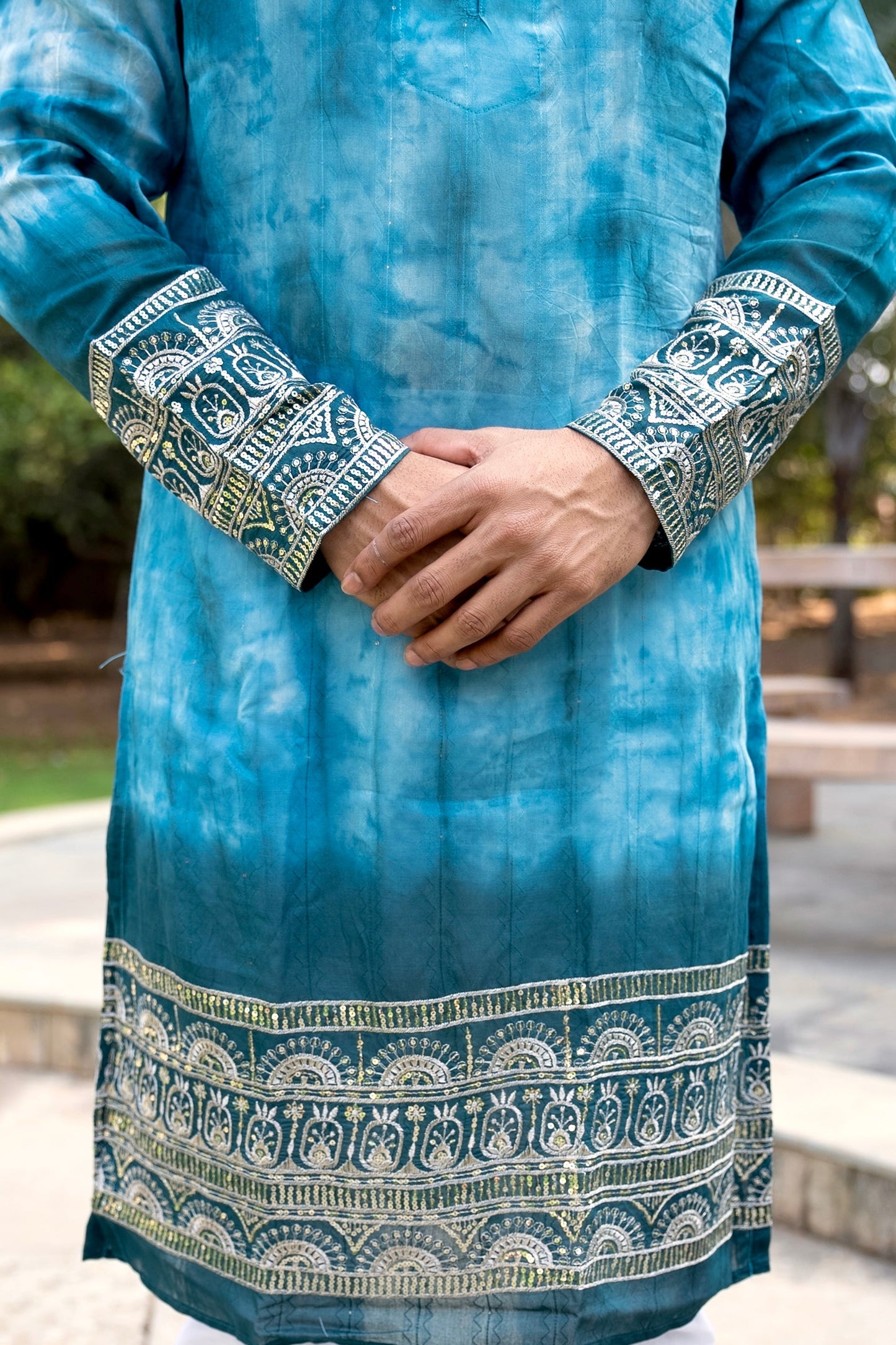 Process Blue Batic Gold Embriodery Kurta