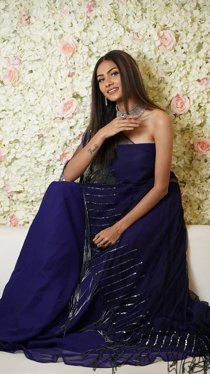 Blue Gown With Cape Tassels