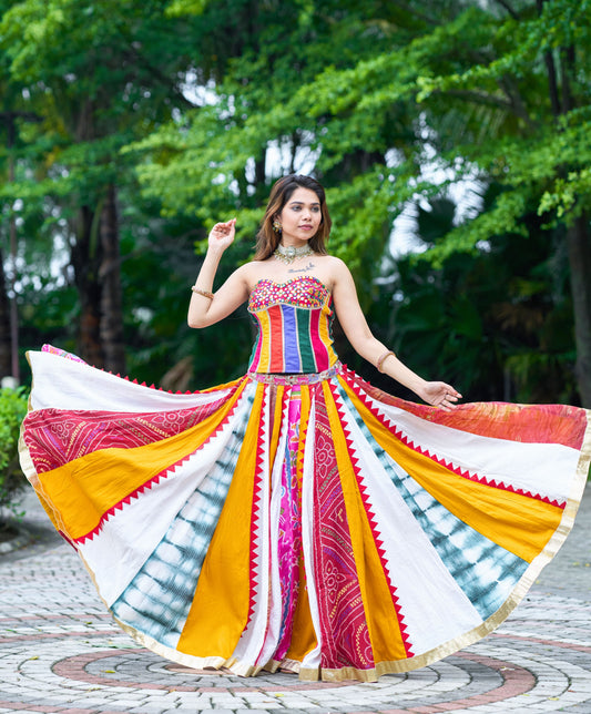 Old Marigold Corset With Multi Lehanga