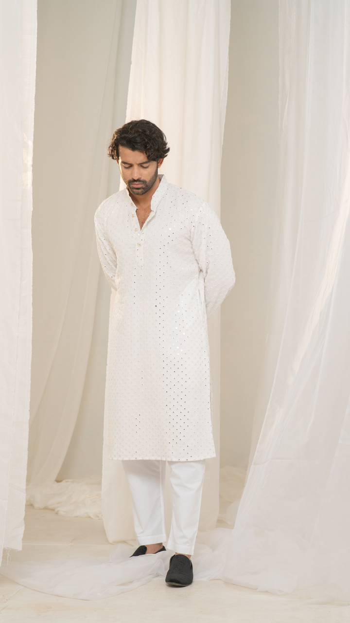 Sheesh-Mahal White Georgette Mirror Kurta
