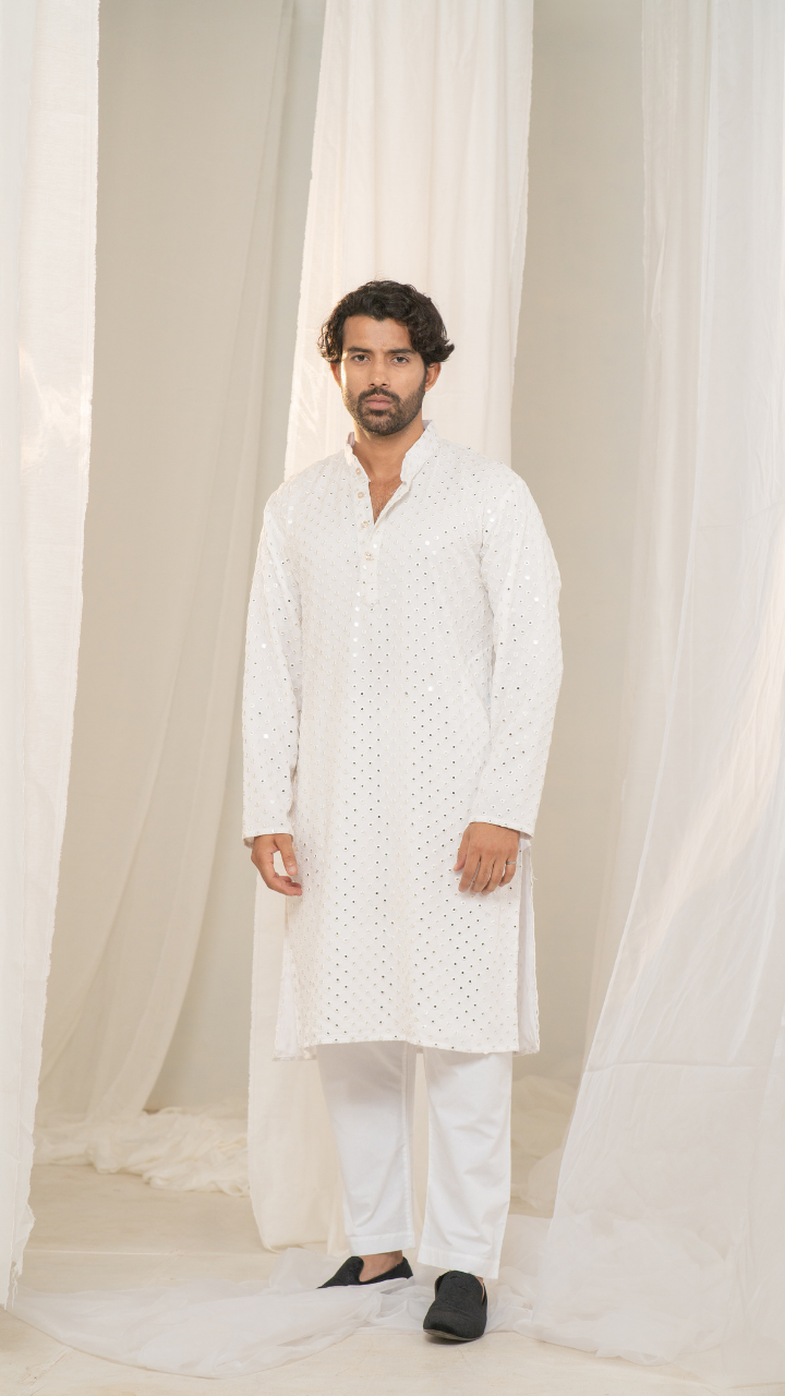 Sheesh-Mahal White Georgette Mirror Kurta