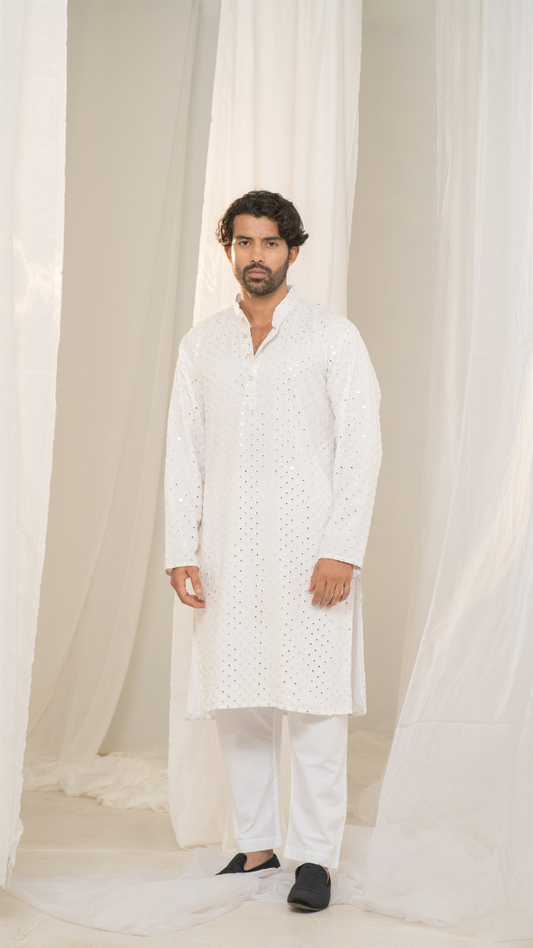 Sheesh-Mahal White Georgette Mirror Kurta