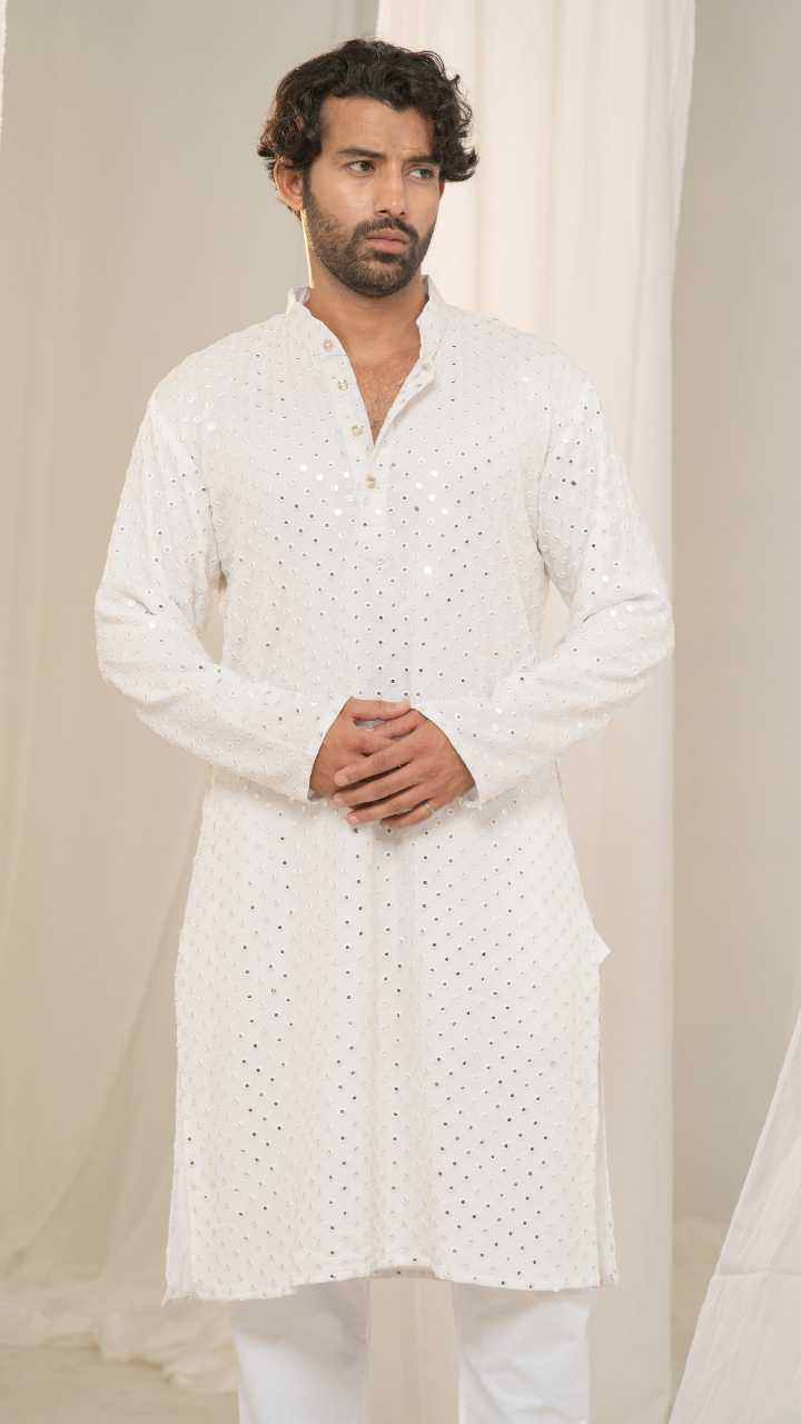 Sheesh-Mahal White Georgette Mirror Kurta