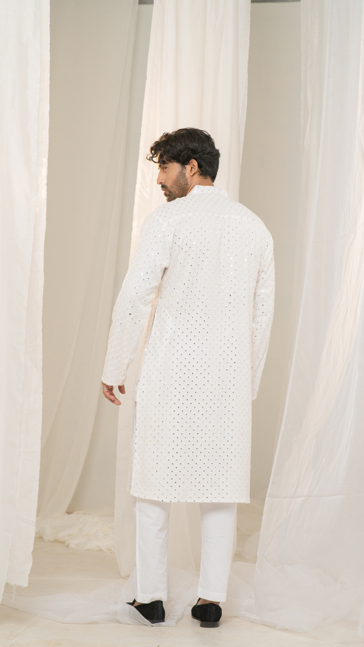 Sheesh-Mahal White Georgette Mirror Kurta