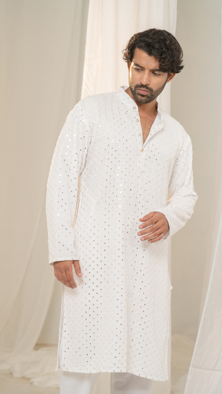 Sheesh-Mahal White Georgette Mirror Kurta