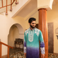 Striking Electric Blue Shaded White Embroidery Kurta