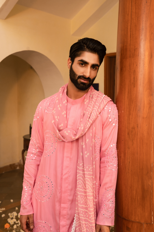 Chic Flamingo Pink Mirror Foil Kurta with dupatta