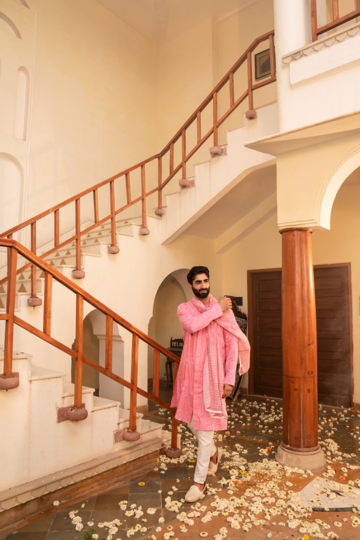 Chic Flamingo Pink Mirror Foil Kurta with dupatta