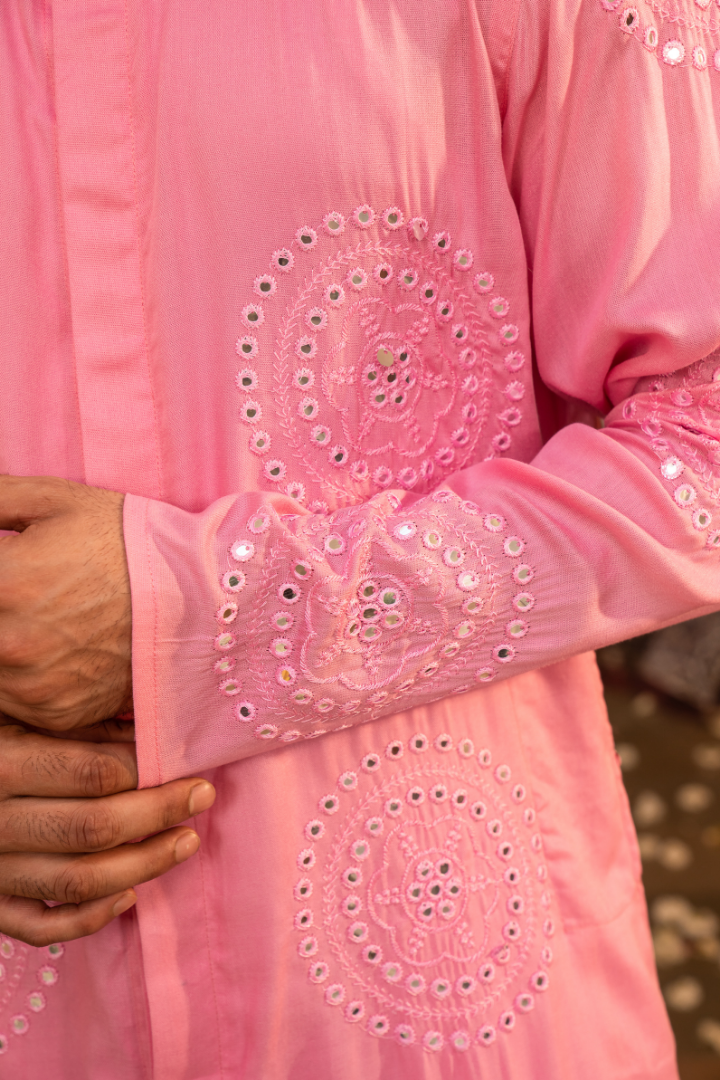 Chic Flamingo Pink Mirror Foil Kurta with dupatta