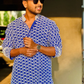 Teal Blue Georgette Kurta with White Embroidery