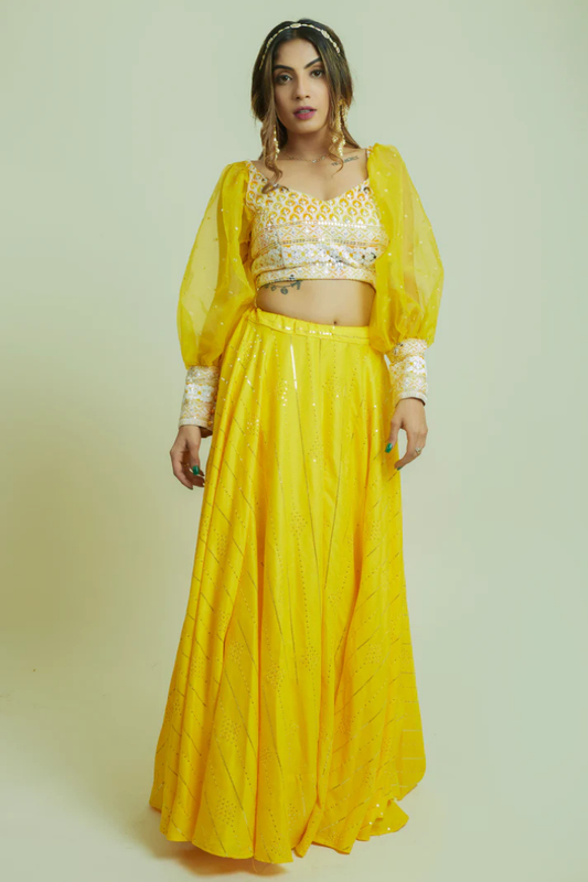 Lemon Yellow Crop Top and Skirt Set