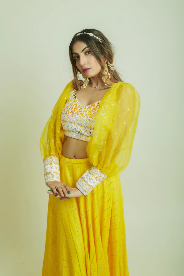 Lemon Yellow Crop Top and Skirt Set