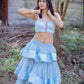 Light Blue Organza Layered Crop Top and Skirt Set