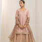 Kaleji Rose Gold Silk Kurta Set with Organza Lehenga and Dupatta
