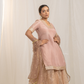 Kaleji Rose Gold Silk Kurta Set with Organza Lehenga and Dupatta