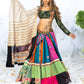 Vibrant Handcrafted Lehenga with Kutchi Embroidery, Blouse, and Border Dupatta Set