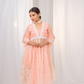 Ethereal Kesari Organza Anarkali with Safed Embroidery, Pants, and Dupatta