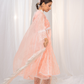 Ethereal Kesari Organza Anarkali with Safed Embroidery, Pants, and Dupatta